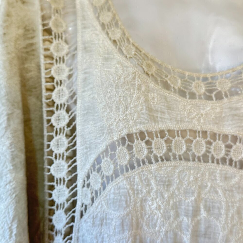 XCVI Ivory Tunic Vintage Rare Crochet Lace and Embroidery Dolman Sleeve Size S-M - Picture 2 of 9